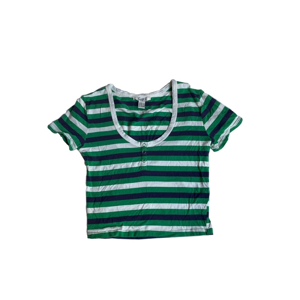 forever 21 striped green, white, and navy top with a scoop neck